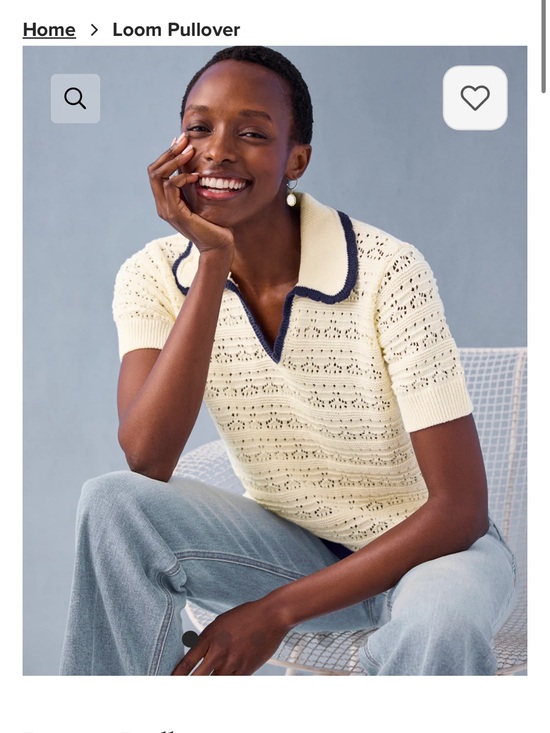 CAbi Tops - CAbi Cream Loom Pullover with Navy Trim